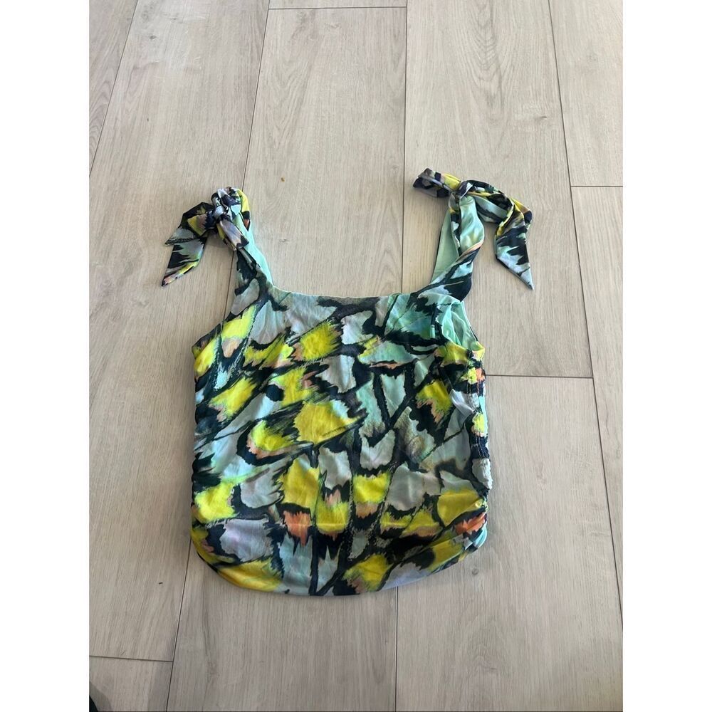Free People Vibrant Mesh Print Tie Strap Tank Top size XL